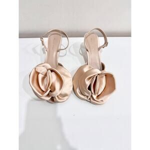 Pelle Moda Uzma Satin Floral Slingback Pump Heels Champagne Pink Women's Size 10